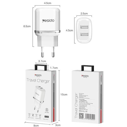 شارژر دیواری یسیدو مدل Yesido YC26 wall charger With MicroUSB Cable